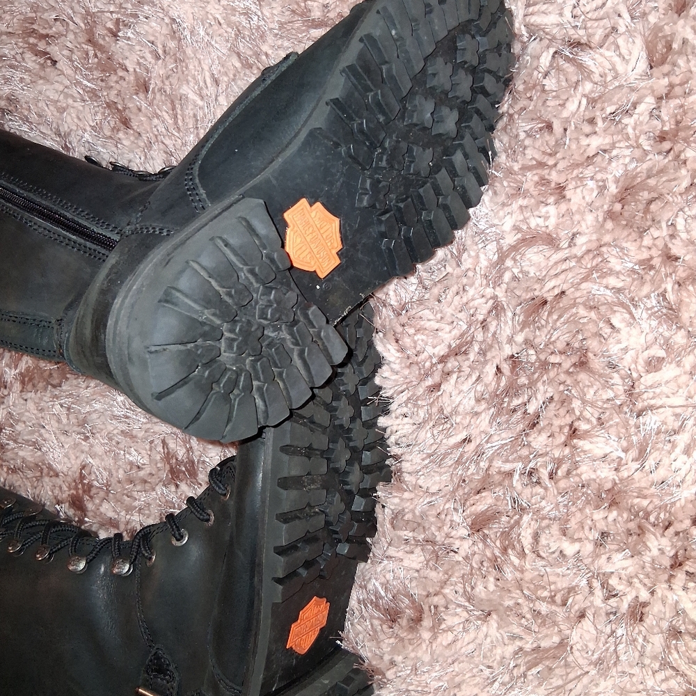 Harley-Davidson Women’s Knee High Leather Biker Boots Lace Up Zip Size 8 - Picture 3 of 9